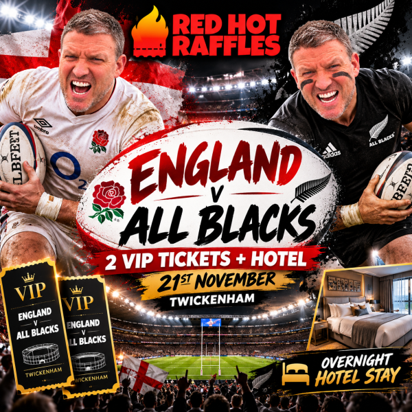 2 x hospitality tix England v New Zealand Rugby, Nations Championship 21st nov 26 plus hotel – £3000 NINJA instant wins (£1000 cash alt)